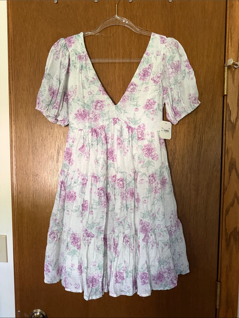 Altar'd State White Floral Tiered Dress with Lavender Roses